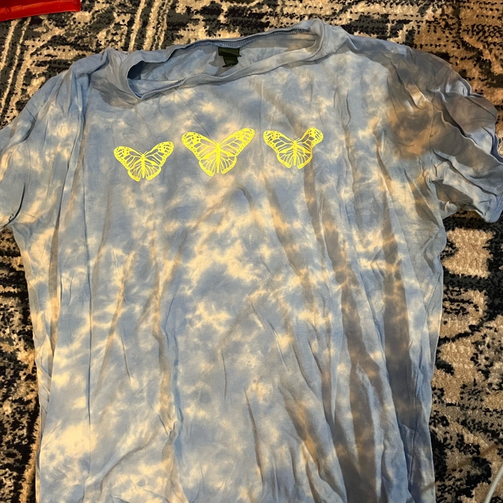 Wild Fable Blue Tie-Dye Top with Yellow Accents